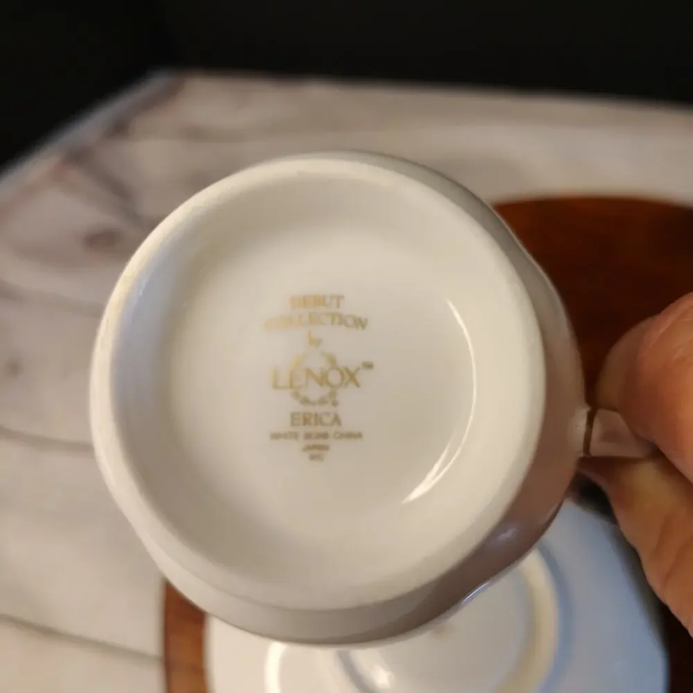 Lenox Erica Debut Collection Set of 2 Vintage Footed Tea Coffee Cups & Saucers C